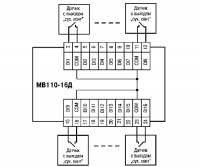 МВ110-16Д схема подключения датчиков «сухие контакты»