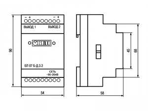 Габаритные и установочные размеры БП07