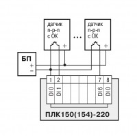 Схема подключения к ПЛК154 дискретных датчиков с полупроводниковым выходным каскадом