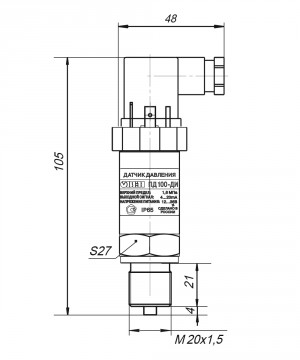 Габаритные размеры ПД100-ДИ/ДВ/ДИВ-411-0,5 