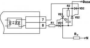 Схема подключения к ВУ типа С двух тиристоров, подключенных встречно-параллельно
