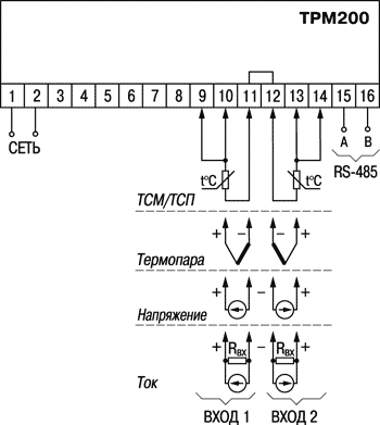 Схема подключения ОВЕН ТРМ200