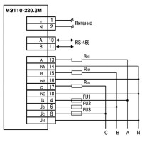 Подключение прибора к трехфазной сети МЭ110-220.3М
